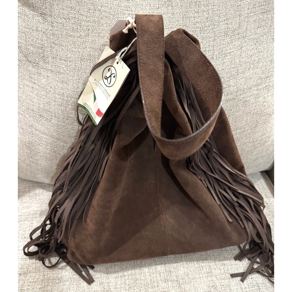 NWT Divina Firenze Chocolate Brown Suede Slouchy Hobo Bag Bohemian Chic
